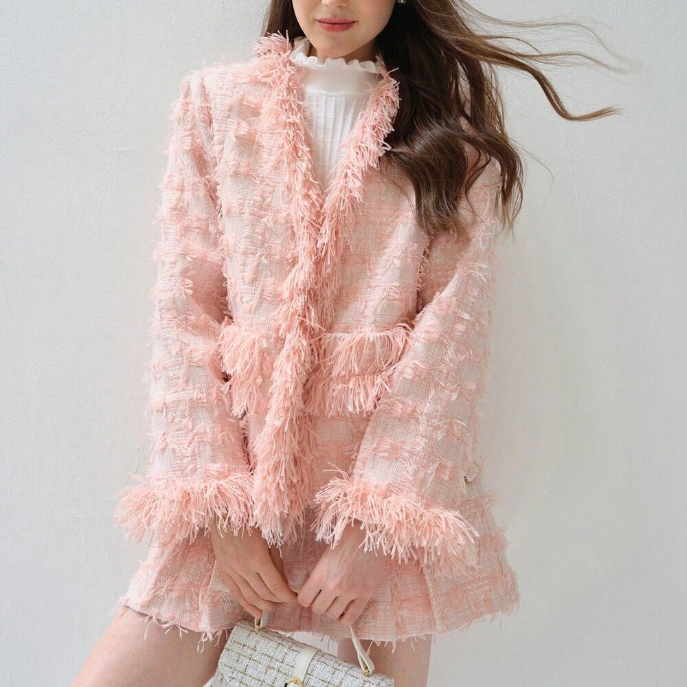 Pink Preppy Women's Faux Fur Patchwork Pocket Elegant Long Sleeve Regular Coat - Picture 3 of 5